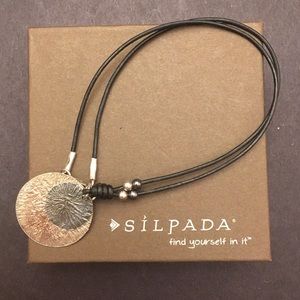 Silpada Double Disk Black Leather Necklace